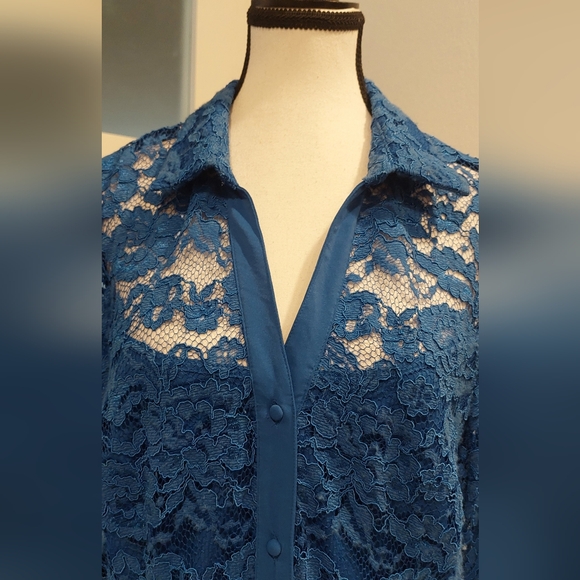 Nanette Lepore Blue Lace Long Sleeve Dress - Picture 2 of 6